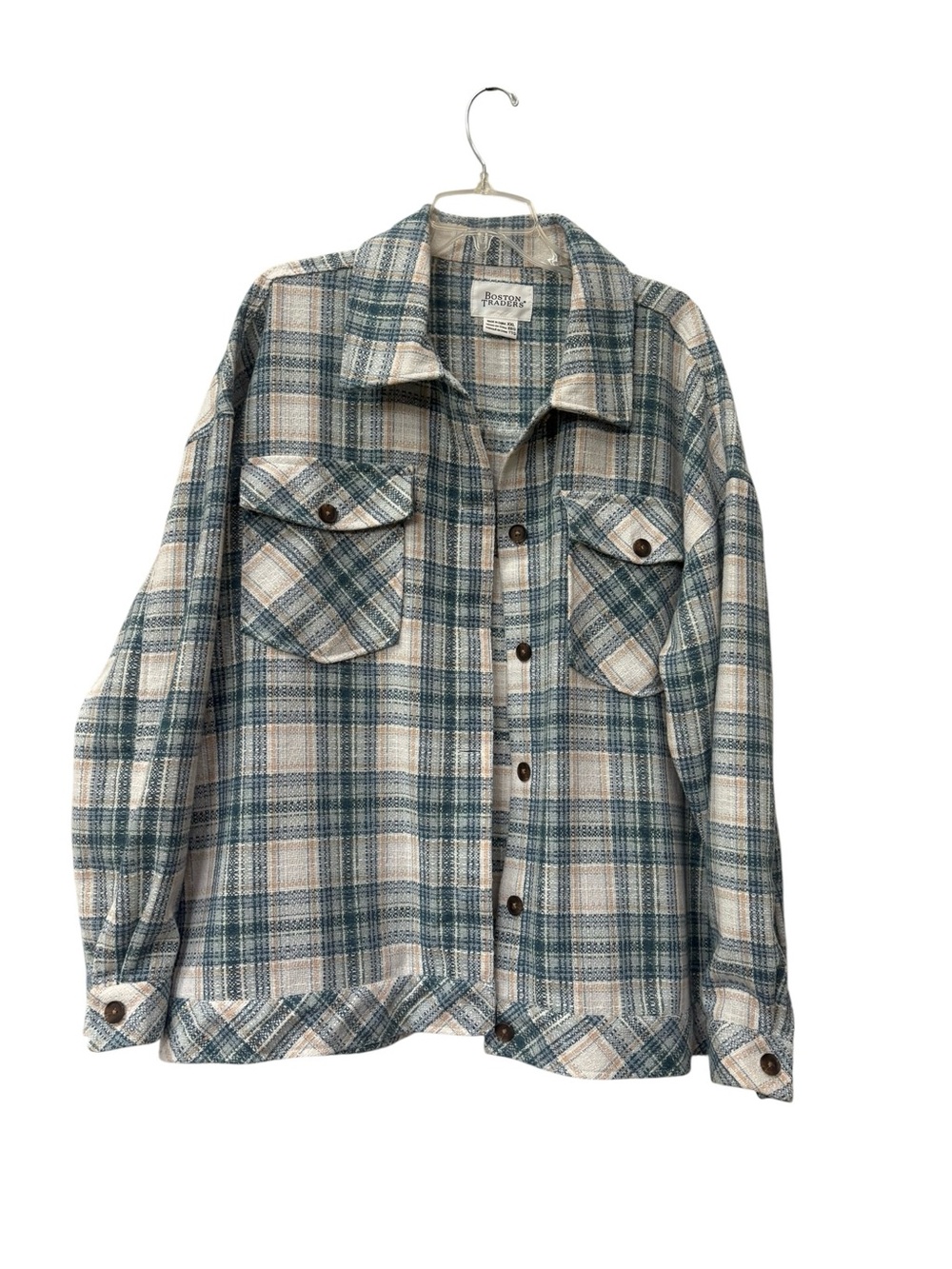 Boston Traders Textured Blue Plaid Shirt Jacket Shacket XXL 2X EUC